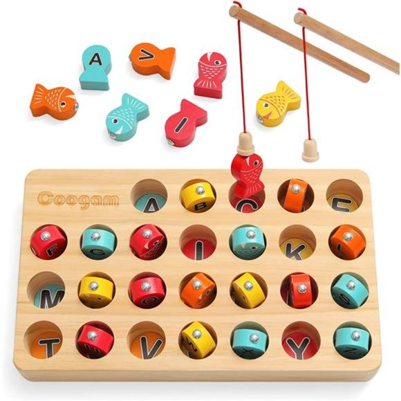 Wooden Magnetic Fishing Game, Fine Motor Skill Toy ABC Alphabet Color Sorting - Picture 1 of 6